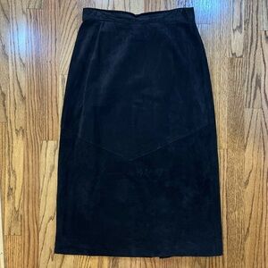 Vtg 80s Evan Davies Genuine Silky Pig Suede Leather Pencil Skirt Black Size 12
